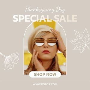 autumn, promotion, fall, Beige Modern Thanksgiving Fashion Sale Instagram Post Template