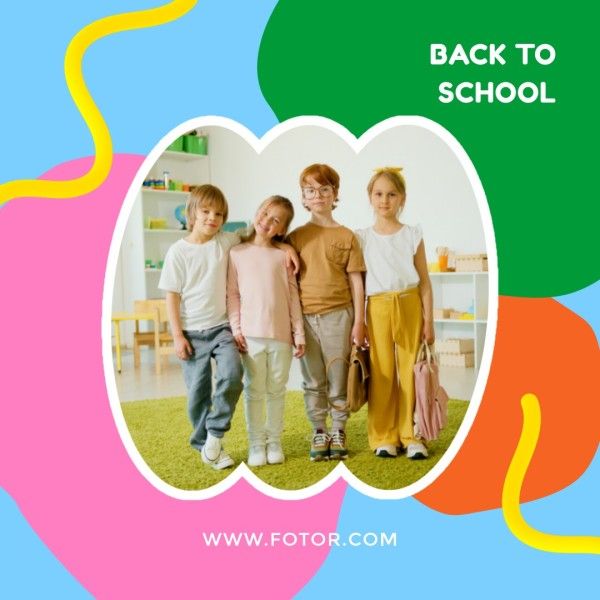 students, classmate, kids, Abstract Colorful Back To School Photo Collage Instagram Post Template