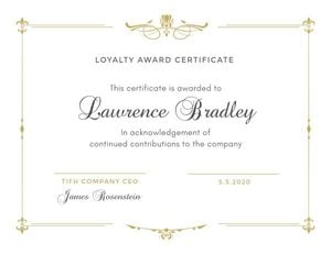 Loyalty Award Certificate