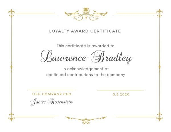 Loyalty Award Certificate