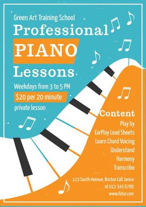 piano lesson, instrument, advertising, Piano Class Poster Template