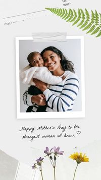mothers day, mother day, greeting, Gray Floral Collage Mother's Day Instagram Story Template
