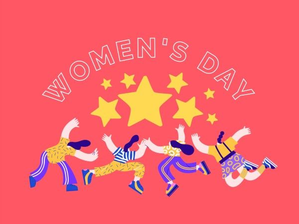 international women's day, march 8, greeting, Red And Yellow Illustration Happy Women's Day Card Template