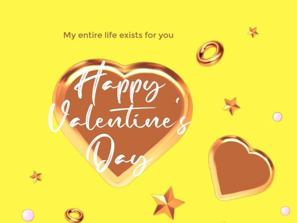 love, life, clean, Yellow Heart Minimal Happy Valentines Day Card Template