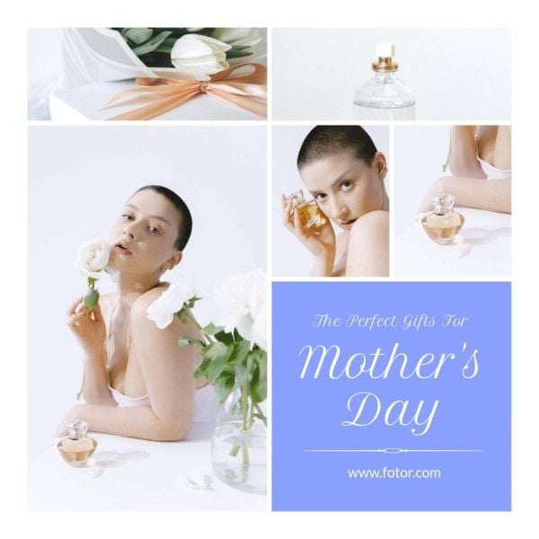 photo collage, mothers day, mother day, Blue Elegant Mother's Day Gift Collage Instagram Post Template
