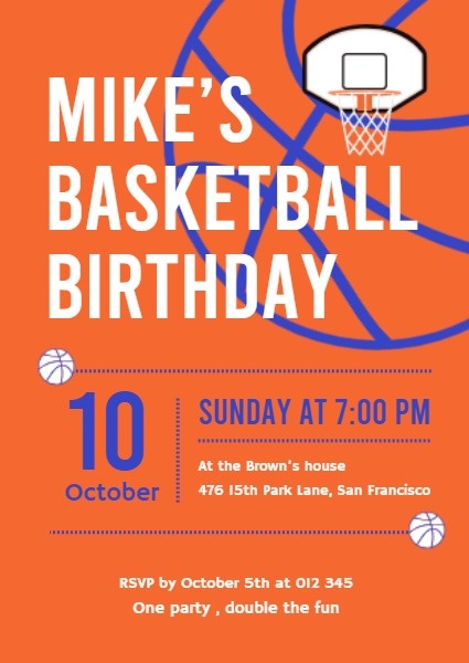 オレンジバスケットボールの誕生日の招待状 招待状