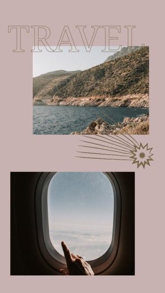 life, girls, view, Pink Travel Sea Line Airplane Window Photo Collage 9:16 Template