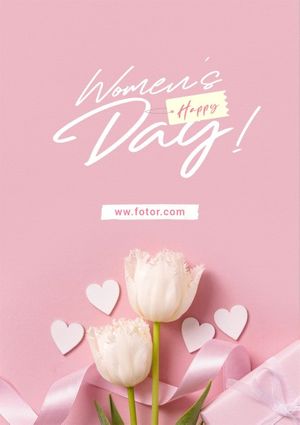 flower, floral, spring, Pink International Womens Day Greeting Poster Template