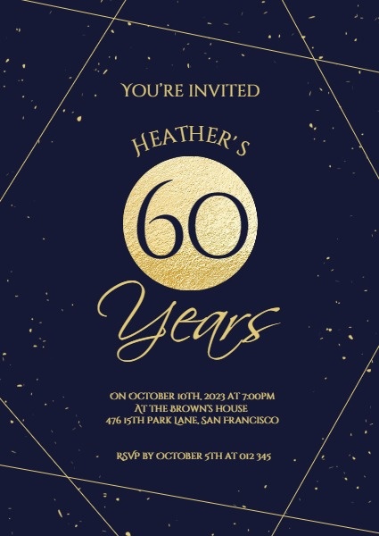 Dark Golden 60th Birthday Party Invitation Invitation