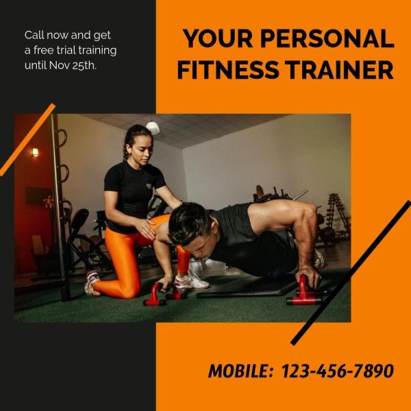 sport, gym, training, Yellow Personal Fitness Trainer Instagram Post Template