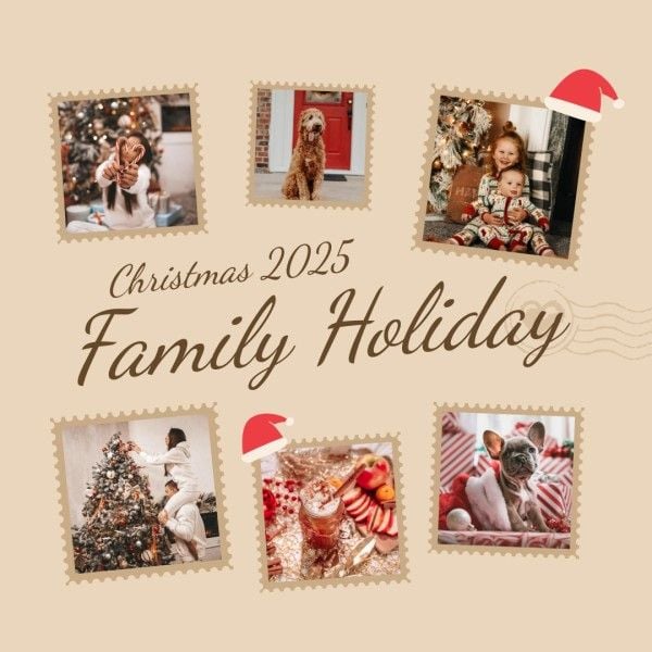 merry christmas, happy, joy, Yellow Family Holiday Christmas 2025 Photo Collage (Square) Template