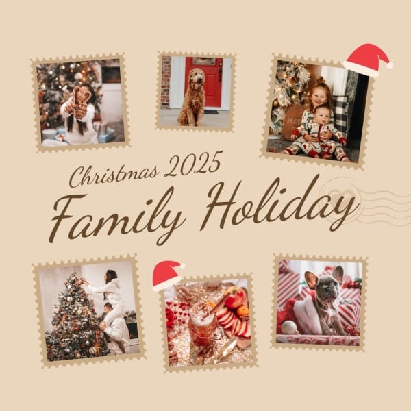 Yellow Family Holiday Christmas 2025 Photo Collage (Square)