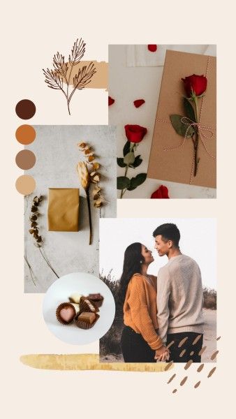 valentine's day, love, life, Beige Valentines Day Collage Photo Collage 9:16 Template