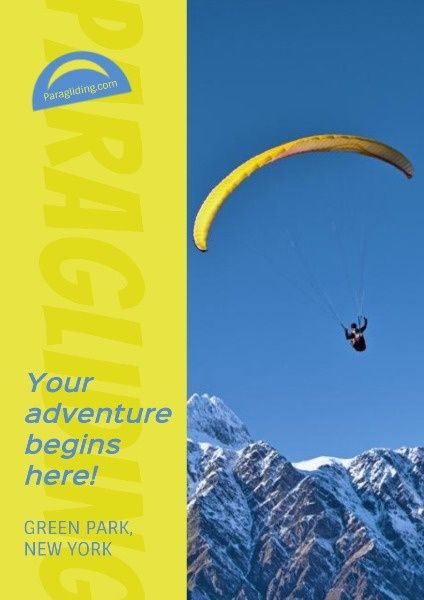 exercise, life, agency, Blue And Yellow Paragliding Sport Poster Template