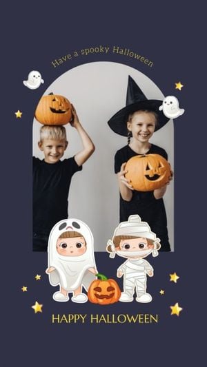 happy, holiday, festival, Dark Blue Cute Spooky Halloween Photo Collage Instagram Story Template