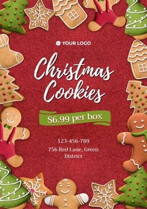红色圣诞可爱饼干特卖 英文海报