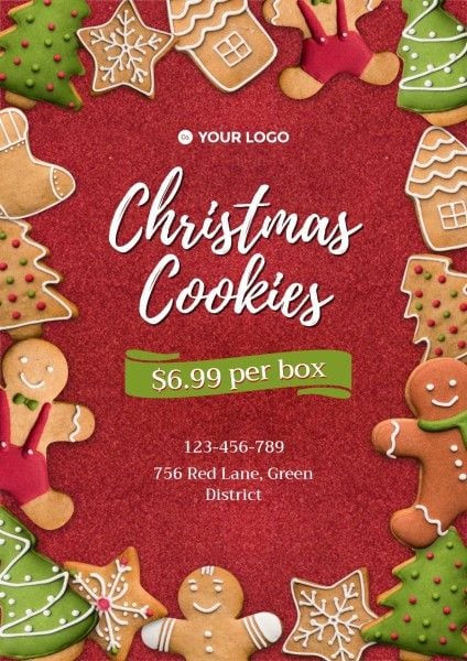 food, snack, discount, Red Christmas Cute Cookies Sale Poster Template