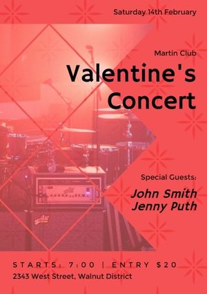 music, show, art, Red Valentine's Day Concert Flyer Template