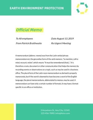 official memo, work, employee, White And Green Background Memo Template