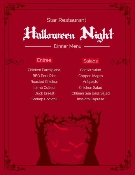 Red Halloween Restaurant Special Offer 英文菜单