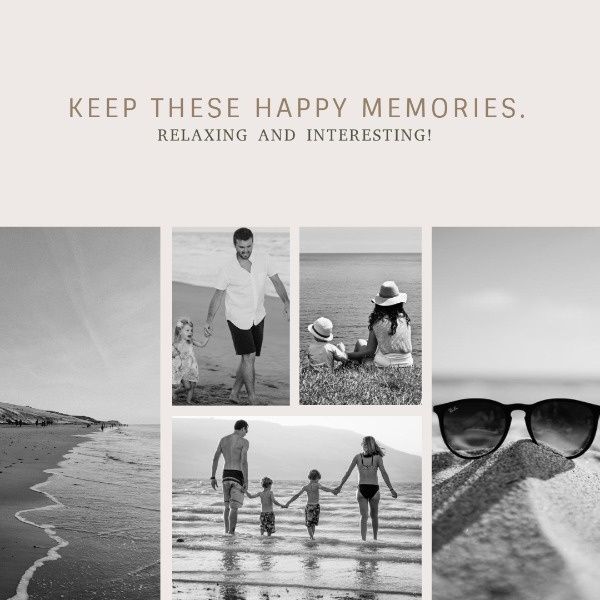 family, vacation, life, Black And White Summer Holiday Collage Instagram Post Template