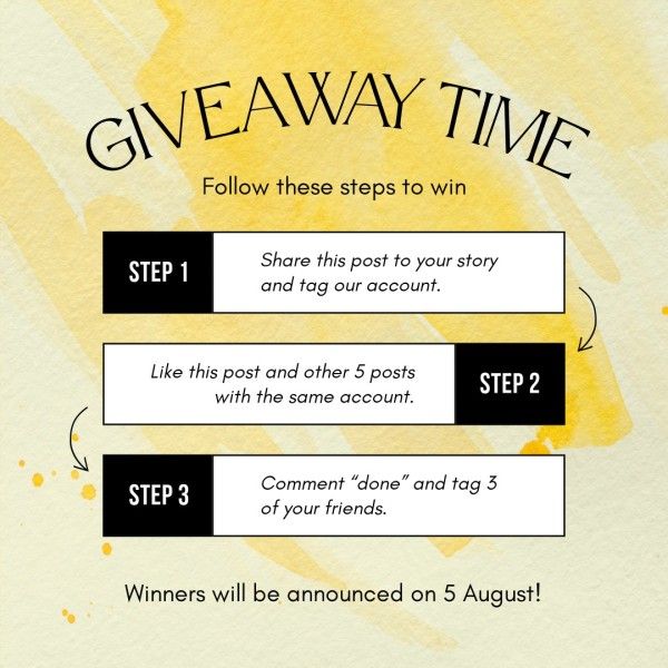 promotion, shopping, online shop, Yellow Giveaway Alert Steps Instagram Post Template