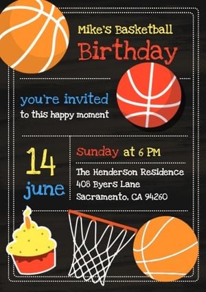 birthday, happy birthday, greeting, Basketball Party Invitation Template