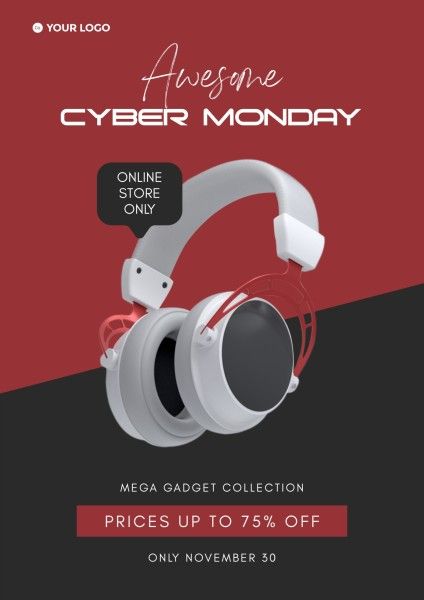deals, sale, business, Red Cyber Monday Mega Gadget Collection Poster Template