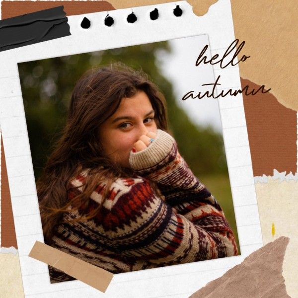 fall, season, greeting, Brown Retro Paper Scraps Autumn Photo Collage Instagram Post Template