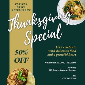 restaurant, business, discount, Thanksgiving Special Dishes Sale Instagram Post Template