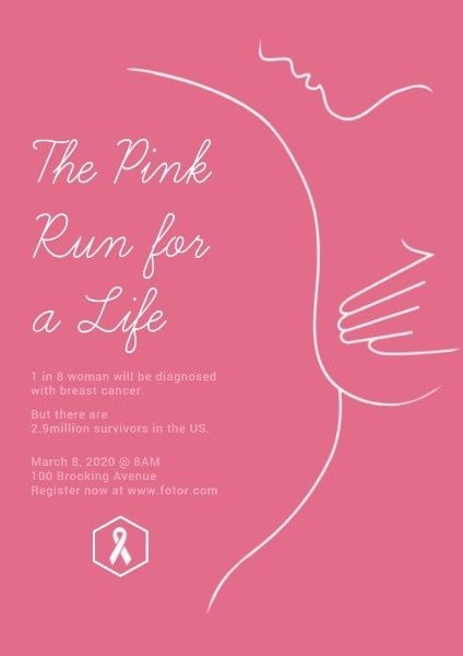 the pink run for a life, charity, health, Breast Cancer Poster Template
