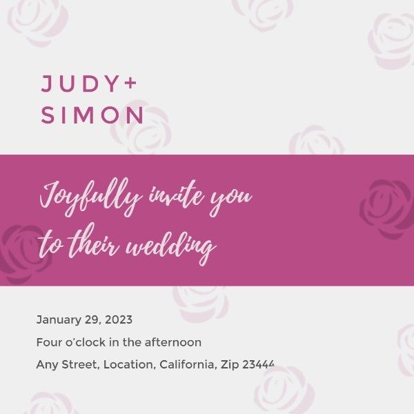 invite, marriage, love, Purple Rose Wedding Invitation Instagram Post Template