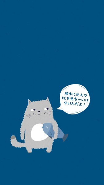 蓝色有趣的猫和鱼 手机壁纸