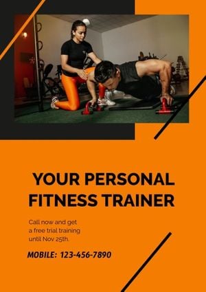 sport, gym, training, Yellow Personal Fitness Trainer Poster Template