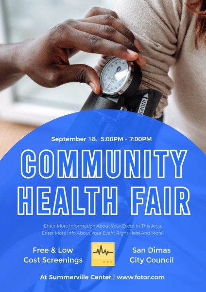 hospital, life, medical, Blue Community Health Fair Poster Template