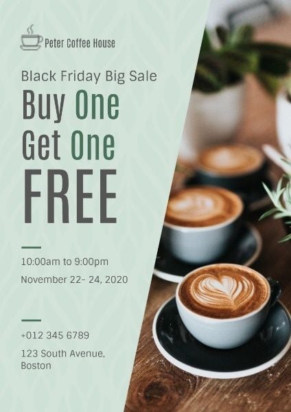 big sale, buy one get one free, cafe, Black Friday Coffee Sale Poster Template