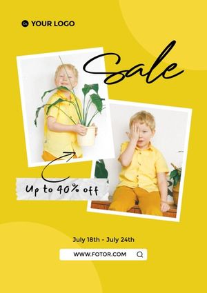 summer, sale, child, Yellow Modern Kids Clothing Promo Poster Template