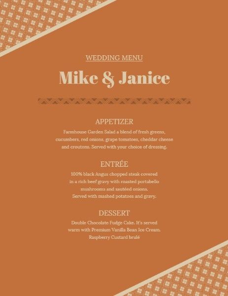 dinner, food, cuisine, Orange Printing Wedding Menu Template