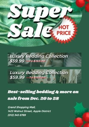 house, homeware, discount, Green Bedding Store Super Sale Flyer Template
