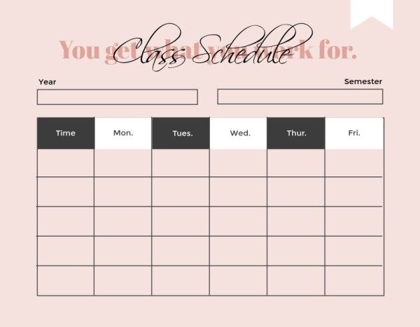 Pink Background Class Schedule