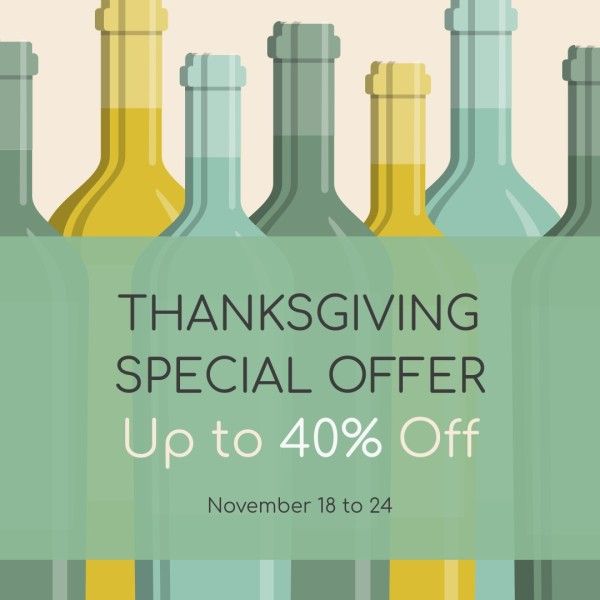 club, wine club, promotion, Green Illustration Thanksgiving Wine Sale Instagram Post Template