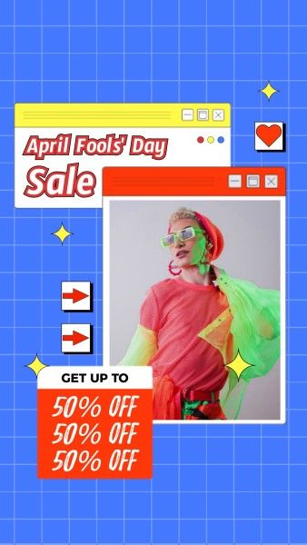 april fools' day, celebration, festival, Blue Playful Illustrated April Fools' Sale Instagram Story Template