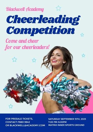 beautiful, cheerleader, dance, Blue Cheerleading Competition Poster Template