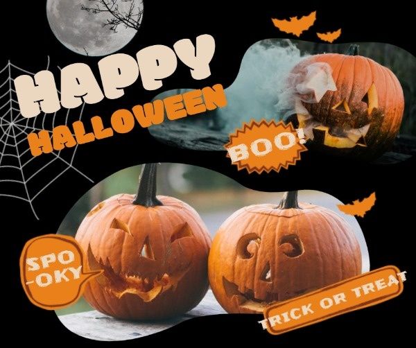 spooky, festival, holiday, Black Halloween Pumpkin Collage Facebook Post Template