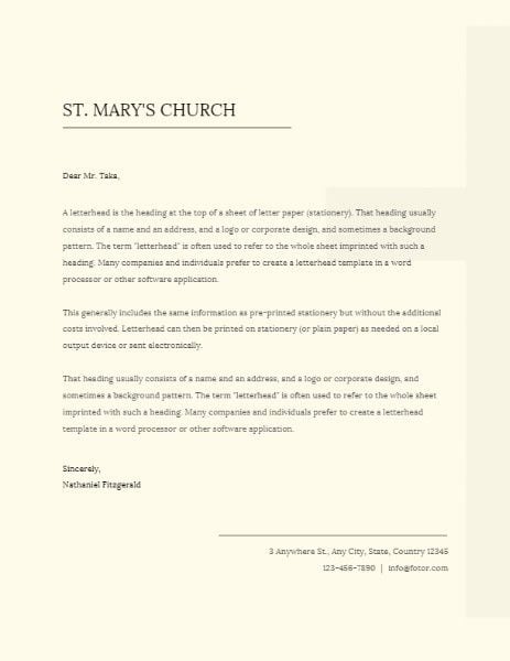 church, religion, sunday, Yellow Chapel Letter Letterhead Template