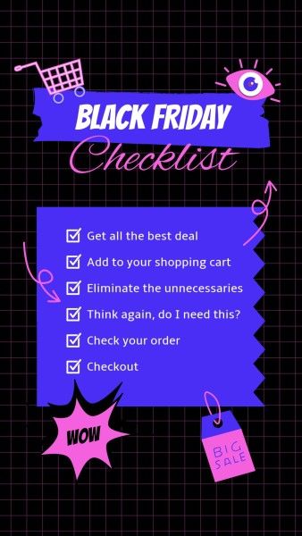 blackfriday, social media, instagram post, Purple Black Friday Checklist Instagram Story Template