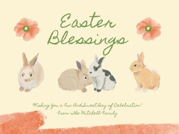 flower, celebration, rabbit, Beautiful And Fresh Easter Blessing Card Template
