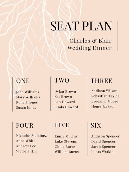 Pink Background Seating Chart Template