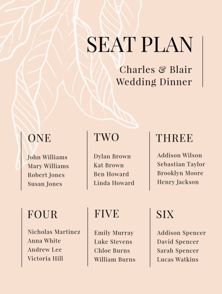 Pink Background Seating Chart Seating Chart