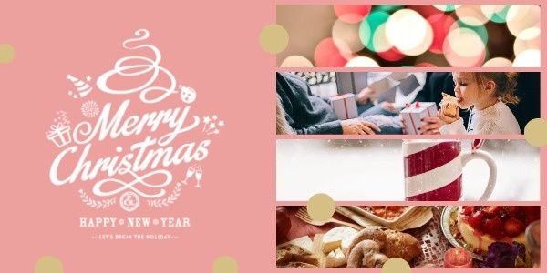 celebrate, holiday, festival, Pink Christmas Warm Collage Twitter Post Template